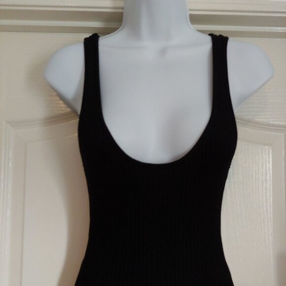 Allfenix Black Ribbed Low V-Neck Bodycon Goth Maxi Dress Small - Picture 3 of 10